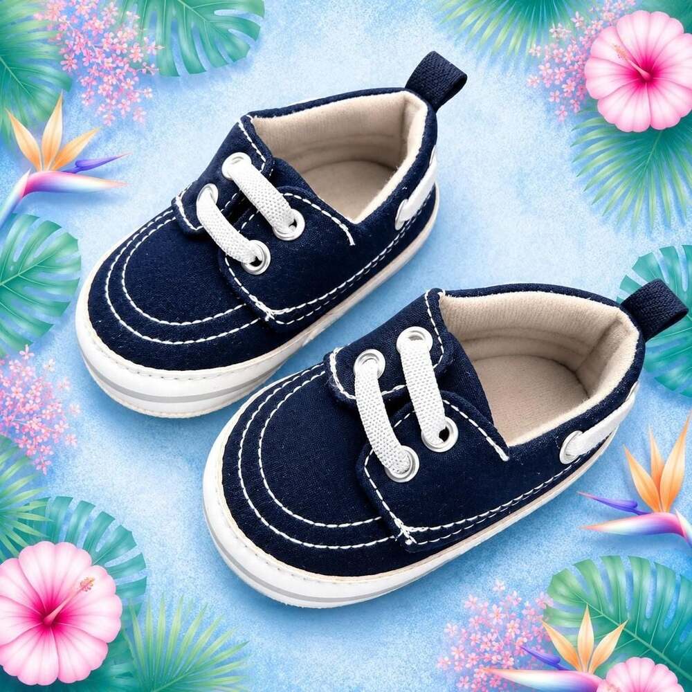 HB Baby Navy Blue Canvas Crib Shoes Style 23626